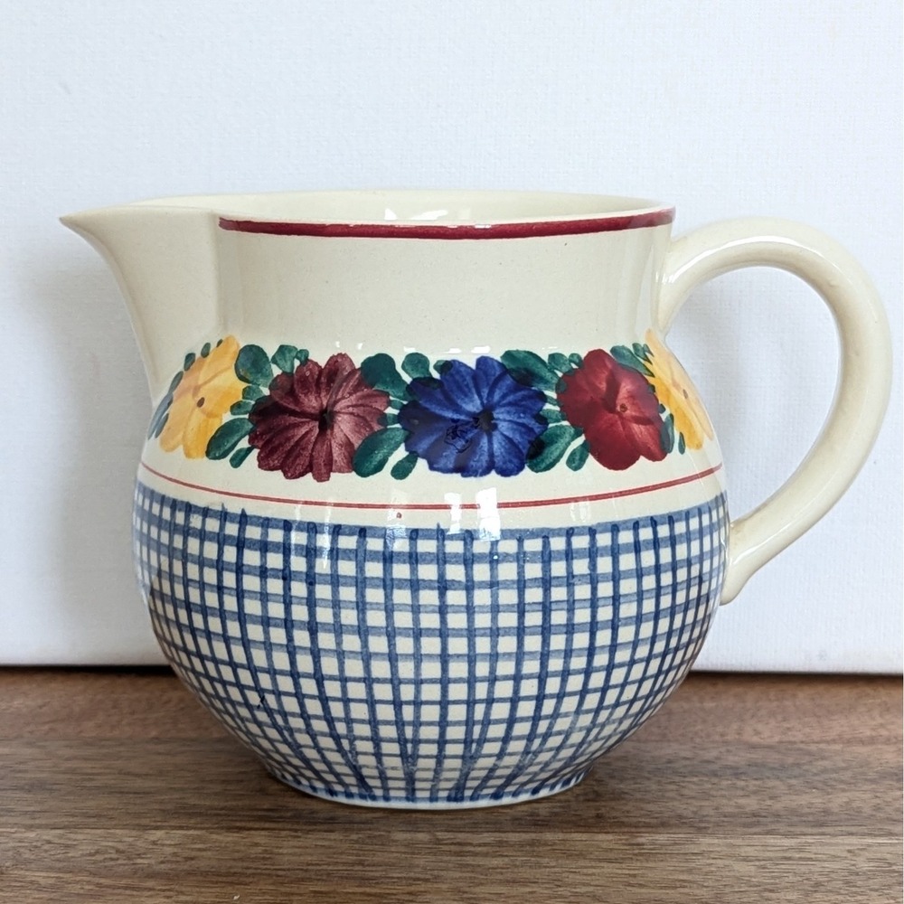 Vintage Villeroy Boch Mettlach Creamer 3.75" Pitcher Floral Blue GOSLAR Germany